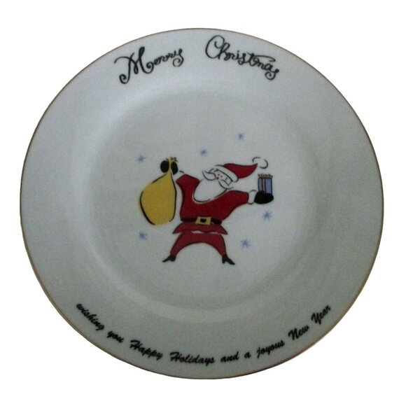 4 Merry Brite Merry Christmas Salad Dessert Plates - Santa Reindeer Gift Tree  - - Picture 3 of 8